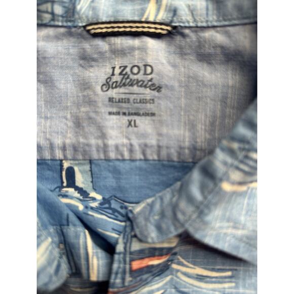 Izod Saltwater Shirt Men's XL Blue Sailboat Lighthouse Relaxed Button Down - Picture 5 of 9